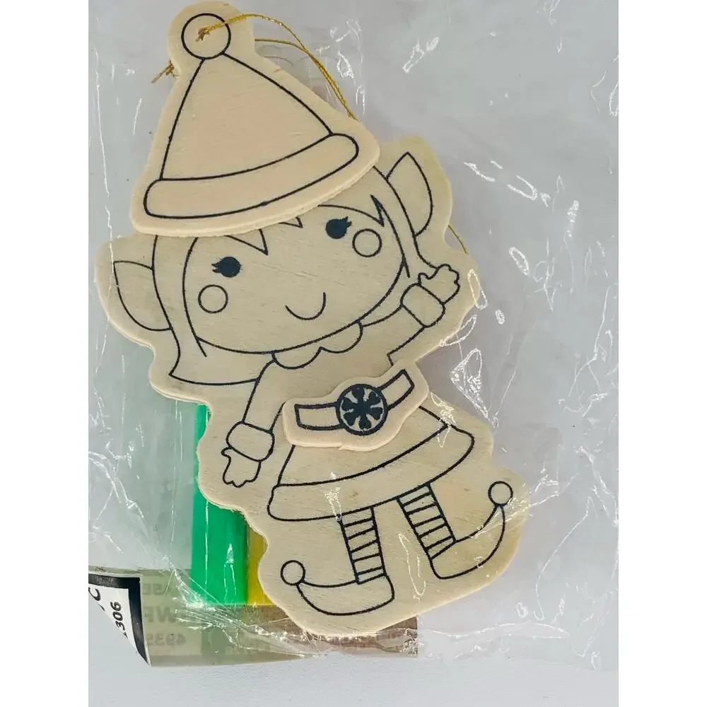 Wood Oranament Decorating Kit Creatology 3 Piece Set Sock Monkey Owl Elf Markers